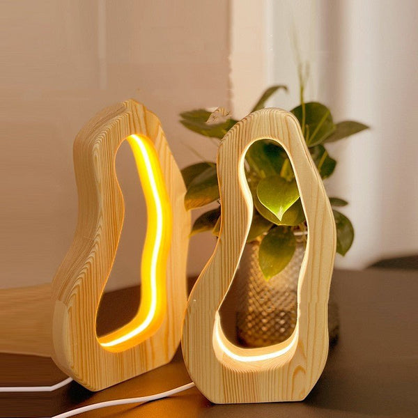 Hollow Design LED Simple Style Desktop Wooden Table Lamp